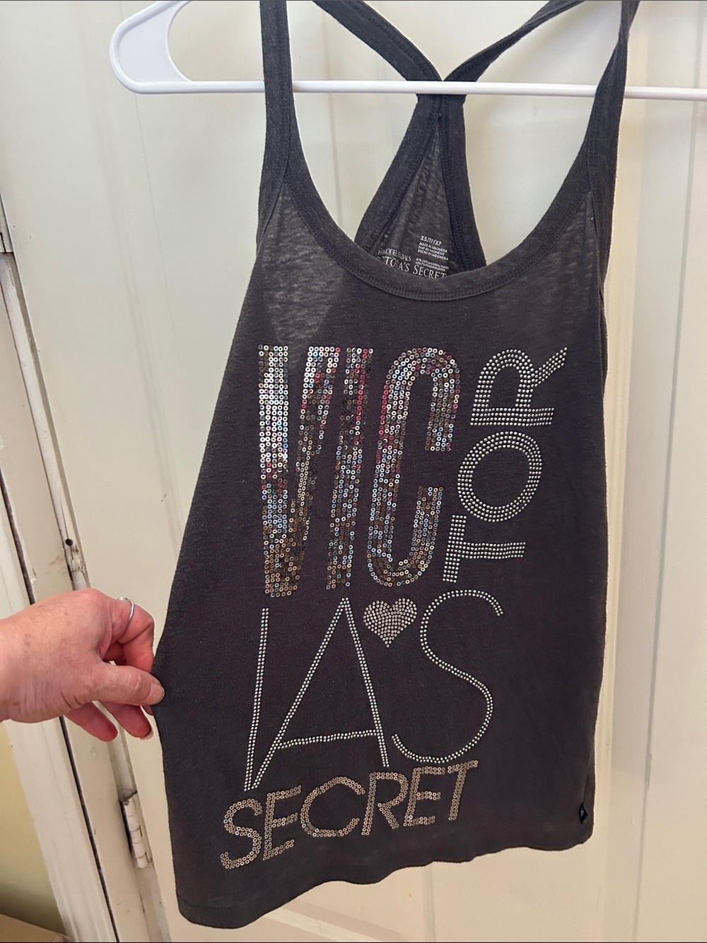 Victoria's Secret gray Sequin Logo Racerback Tank Top